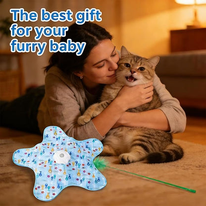 Interactive Cat Toys Rechargeable,Moving Concealed Feathers,Real Mouse Squeaky,Touch Activated Cat Kitten Toy Exercise Toys for Indoor Bored Adult Cats