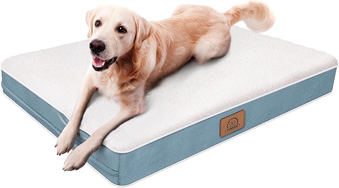 Extra Large Orthopedic Dog Bed for Big Dogs - XL Waterproof Dog Bed with Removable Washable Cover & Anti-Slip Bottom, Crate Bed, Deluxe Plush Pet Bed Mat (Blue)