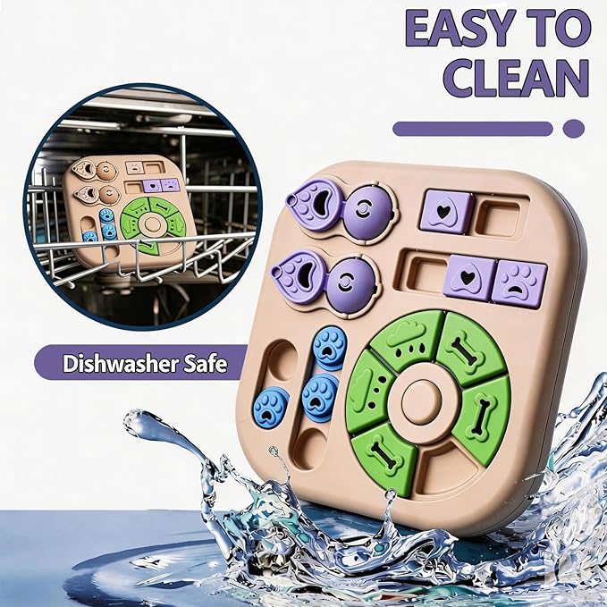 Dog Puzzle Toys, 4-in-1 Interactive Dog Toys for Boredom, Treat Dispensing Slow Feeder for Mental Stimulation, Enrichment Toy for Smart & Beginner Dogs, Khaki