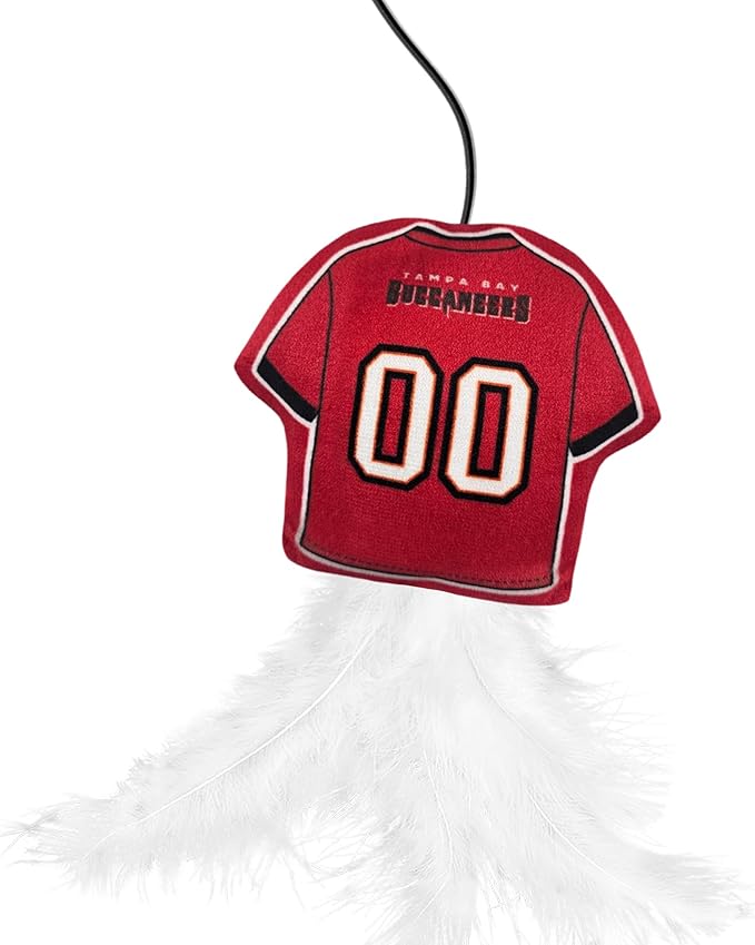 NFL Tampa Bay Buccaneers Team Jersey Wand with CAT NIP, Cat Toy Jersey Shaped Plush Teaser Toy for Cats & Kittens - Interactive Pet Toy for Play & Exercise