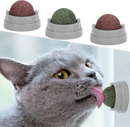 3 Pack Catnip Balls, Catnip Ball for Cats Wall, Edible Kitty Toys for Cats Lick, Safe Healthy Kitten Chew Toys, Teeth Cleaning Dental Cat Toys, Cat Wall Treats (1, Grey)