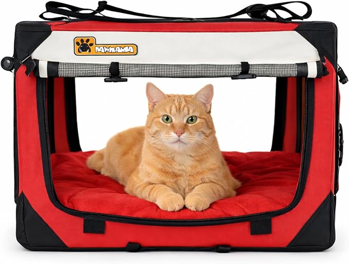 Cat & Dog Pet Carrier, Soft-Sided, Large 24"x16"x16", Supports Up to 45 lbs, Privacy Windows, Removable Plush Bed, Locking Zippers, Foldable Travel Crate