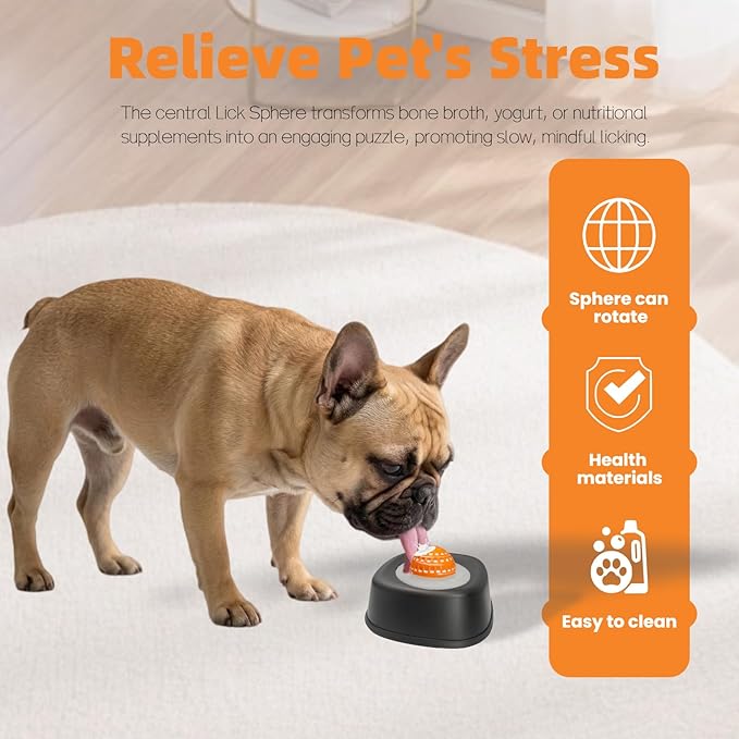 Slow Feeder Dog Bowl for Liquid Treats & Bone Broth - Anti-Slip with Interactive Obstacle Ball, 3/4 Cup Lick Bowl for Yogurt, Post-Op Nutrition, All Ages & Small Medium Large Breeds (Blue)