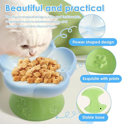 Ceramic Raised Slow Feeder Dog Bowl for Dry Wet Food, Smooth Surface Elevated Cat Food Bowl, Flower Shape Pet Food Bowls for Small Cat Dog, 150ml/5oz (Style 1)