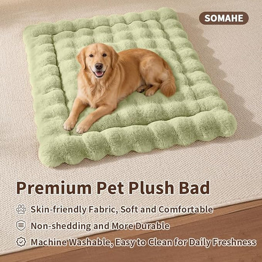Large Dog Bed Mat, Extra Large Plush Faux Fur Washable Pet Bed for Large Dogs, Non-Slip Fluffy Dog Mat – Machine Washable XL Dog Sleeping Pad for Large Breeds, 35 x 27 Inch Green
