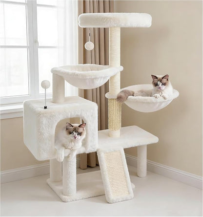 ROYPET Cat Tree with Cat Condo and Two Hammocks, Cat Tower with Scratching Posts and Scratching Pads, Beige