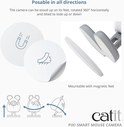 Catit PIXI Smart Mouse Pet Camera – App-Controlled 360 Camera for Cats with Night Vision, 2-Way Audio & Motion Detection – Record & Monitor Your Cat
