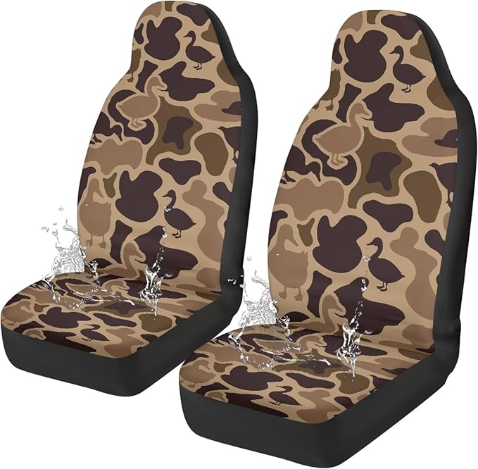 Car Front Seat Covers Waterproof Brown Duck Camouflage Car Seat Cover Automotive Interior Accessories 2 Pcs Set Easy to Install Universal Fit Most Cars,SUV, Trucks