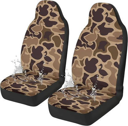 Car Front Seat Covers Waterproof Brown Duck Camouflage Car Seat Cover Automotive Interior Accessories 2 Pcs Set Easy to Install Universal Fit Most Cars,SUV, Trucks