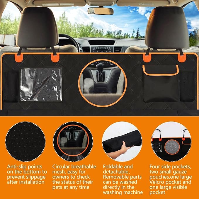 Hard Bottom Back Seat Extender for Dogs, Dog Car Seat Cover for Back Seat, Holds 420lbs, Durable Waterproof Pet Car Bed Dog Hammock for SUV/Car/Small Truck (Black)