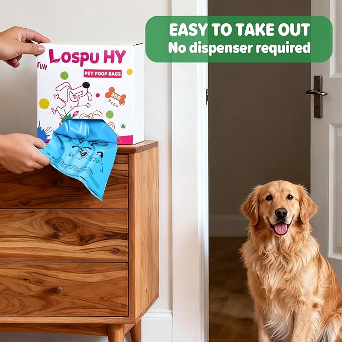 Poop Bags for Dogs, 300 Count Extra Thick Strong Leak Proof Dog Poop Bags with Handles, Pet Waste Bag for Waste Refuse Cleanup, Outdoor Puppy Walking and Cats Litter