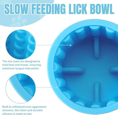 Dog Lick Bowl, Anxiety Relief Dog Licking Mat Freezer Treat Dispenser, Non-Slip Anti-Choking Silicone Slow Feeder Lick Bowl for Small Medium & Large Breed Dogs, BPA Free(Light Blue,S)