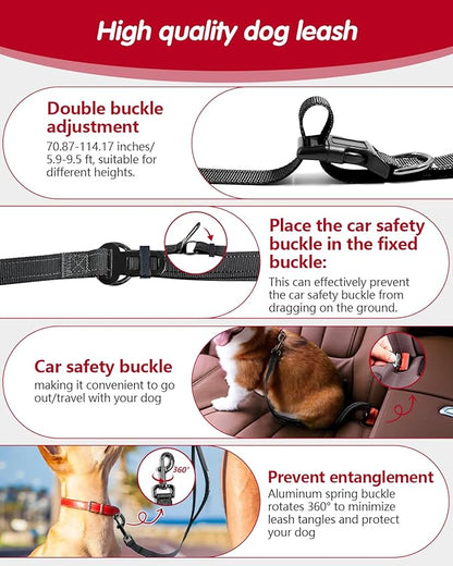 Hands Free Dog Leash, Multifunctional Crossbody Dog Leash, 5.9-9.5Ft Long Waist Belt with Car Safety Buckle and Double-Sided Reflective Stitches for Medium and Large Dogs.(Black)