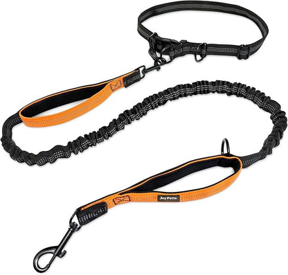 4-6 FT Hands-Free Dog Leash for Running & Walking - Adjustable Waist Belt (28-47"), Shock-Absorbing Bungee, 2 Reinforced Handles, Reflective & Anti-Pull for Small/Medium Dogs, Orange