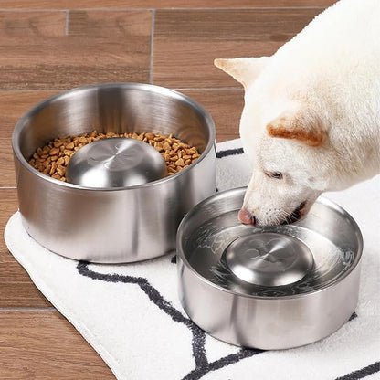 Pssopp Slow Feeder Dog Bowl, Dishwasher Stainless Steel Large Metal Dog Food Bowls with Non Slip Rubber Ring Modern Design Dog Slow Feeder for Medium to Large Dogs (24x17x18cm)