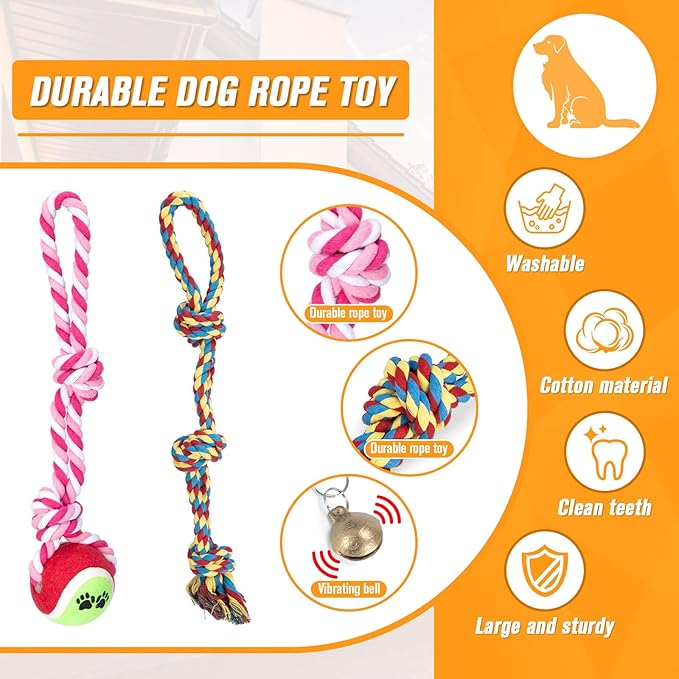 Tether Tug Outdoor Dog Toy, Outdoor Interactive Dog Tug for for Large Medium Small Dogs, Interactive Tether Rope Tug of War Game with 2 Ropes and Bell for Exercise and Play in Yard or Park