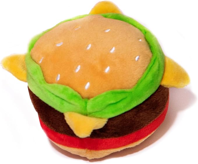 Glow Pups Hamburger Dog Toy with Squeaker, Fun Food Parody Plush Toy, Easy to Clean, Promotes Mental Stimulation, 4.5 x 3.5 inches, Peach