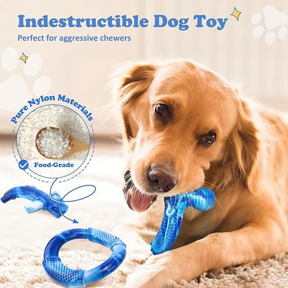 Furdog 3Pack Dog Toys for Aggressive Chewers Dog Chew Toy Tough Dog Toys to Keep Them Busy Bacon Flavor Teething Chew Toys & Dental Health for Large Medium Small Breeds (Blue)
