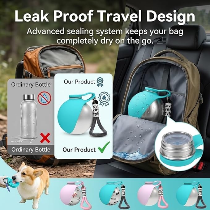2 in 1 Portable Dog Water Bottle for Small Pet, Travel Foldable Bowl Dispenser, Outdoor Walking Collapsible Feeder, Leak-Proof Silicone Puppy Drinking Tumbler 285ml Gear Supplies