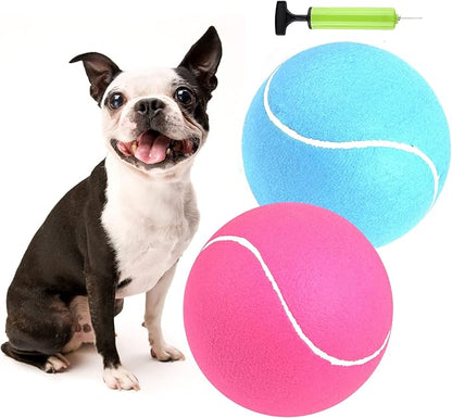 Giant Tennis Ball for Dogs of 2 Pack - 9.5 inch Pink and Blue Large Dog Toy Inflatable Multipurpose Jumbo Tennis Ball Toys for Kids Interactive Play Outside Inside Training