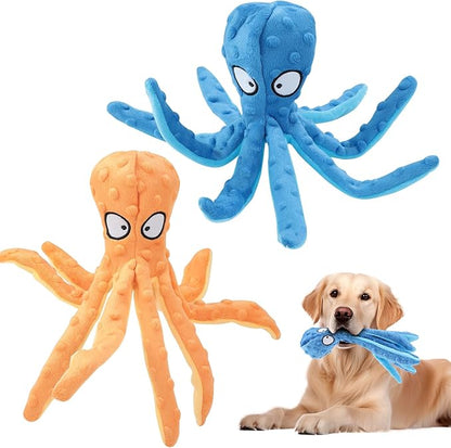 2 Pcs Octopus Dog Toys, No Stuffing Squeaky Dog Toys Chew Toys for Dogs Puppy Toys Indestructible Dog Toy for Small & Medium & Large Dogs (Blue,Orange)