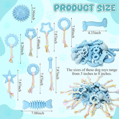 Shappy 40 Pcs Dog Chew Toys for Puppy Dog Toy Bulk Small Dogs Chew Toy for Teething, Relieves Teething Anxiety, Soft & Durable Interactive Toys for Outdoor Play Accessories, Not for Heavy Chewer(Blue)