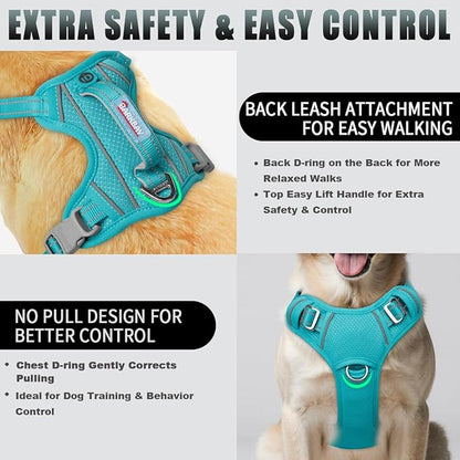 BARKBAY No Pull Dog Harness Large Reflective Dog Harness with Front Clip and Easy Control Handle for Walking Training Running with ID tag Pocket(Ocean Blue,L)