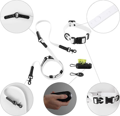 WLK1005F-5SET Luna Medium 8FT Adjustable 6-in-1 Waterproof Hands-Free Leash and Collar with LED Flashlight, Bag Dispenser, and Poop Bag Holder, Seltzer