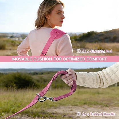 10FT Hands Free Dog Leash for Small Medium Large Dogs, Heavy Duty Reflective Dog Leash with Traffic Handle, Seat Belt Buckle & Poop Bag Holder (Pink)