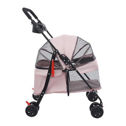 Foldable Pet Stroller w/Lockable Brakes,40lbs Capacity Ventilated Mesh Carrier Cart for Small Medium Dogs & Cats,Dog Stroller (Pale Pinkish Grey)