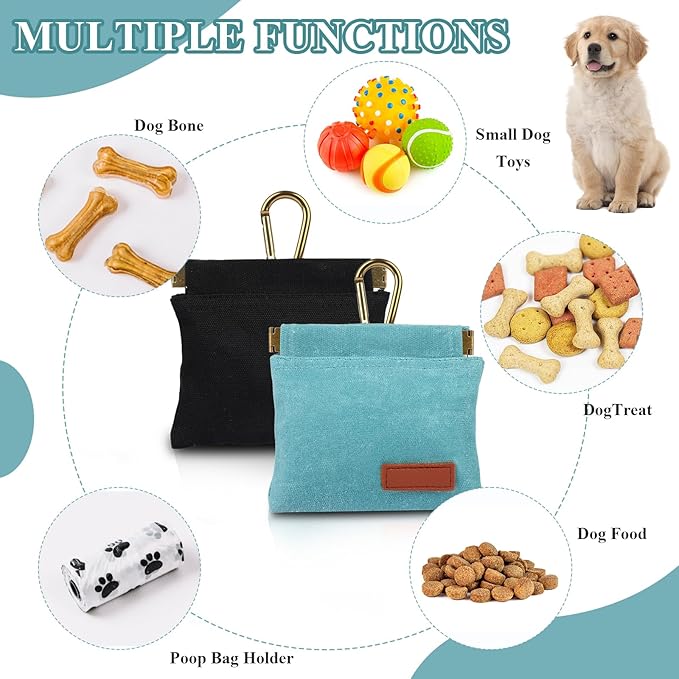 2Pcs Dog Treat Pouches for Pet Training, Hand Free Puppy Dogs Treat Bag with Carabiner, Portable Auto Closing Pet Dog Walking Bag for Travel or Outdoor Use, Pets Feed Snack Reward Pocket- Green, Black