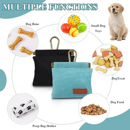 2Pcs Dog Treat Pouches for Pet Training, Hand Free Puppy Dogs Treat Bag with Carabiner, Portable Auto Closing Pet Dog Walking Bag for Travel or Outdoor Use, Pets Feed Snack Reward Pocket- Green, Black