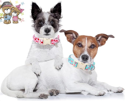 DOGWONG Valentine's Dog Collar - Pink Heart Adjustable Cotton Heart Dog Collar - Perfect for Extra Large Dogs