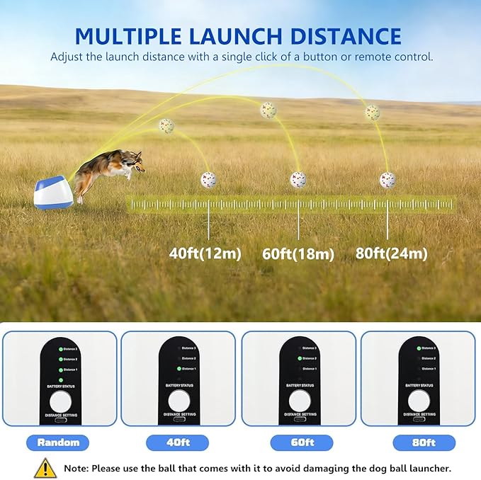 Large Automatic Dog Ball Launcher, Dog Ball Throw Launcher, 3 Adjustable Distance 40-80FT, with 6 2.5-inch ETPU Balls, for Medium&Large Dogs, Indoor and Outdoor Remote Control Interactive Dog Toys