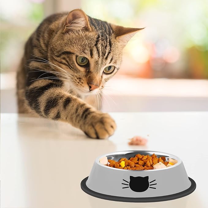 Serentive 2Pcs Cat Bowls Non-Slip Stainless Steel Small Cat Food Bowl Unbreakable Thick Rubber Base Easily Clean Lovely Color