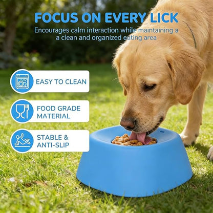 Lick and Roll Slow Feeder Bowl for Dogs, Food-Grade Rubber, Interactive Treat Feeding, Anti-Slip, Built-in Ball Roller, for Small, Medium and Large Breeds (Black)