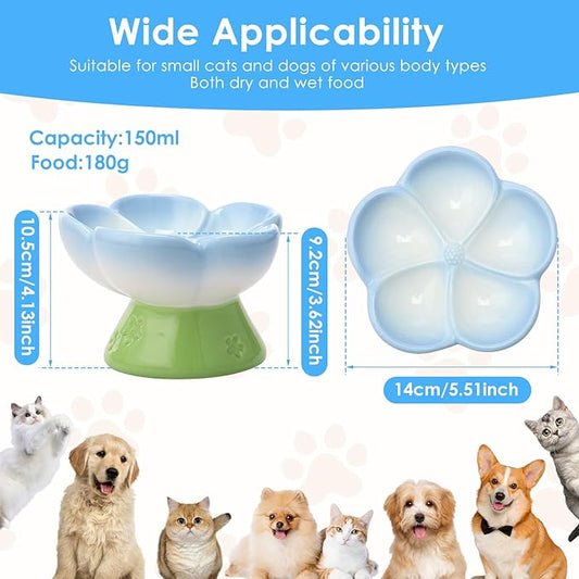 Ceramic Raised Slow Feeder Dog Bowl for Dry Wet Food, Smooth Surface Elevated Cat Food Bowl, Flower Shape Pet Food Bowls for Small Cat Dog, 150ml/5oz (Style 1)