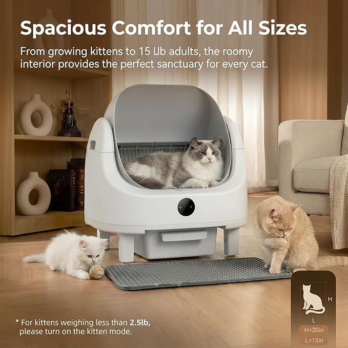 Automatic Litter Box, Self Cleaning Litter Box for Multiple Cats, Odor & Scoop Free, Apple Control, Large Space with Safety Protection, Opening Top, Real-Time Monitor