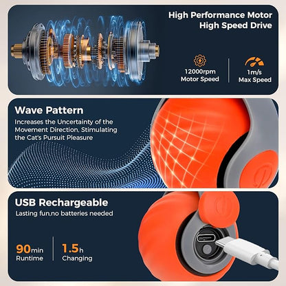 Automatic Interactive Cat Toy Ball with 3 Tails，Rechargeable Moving Cat Toy for Indoor Cats，Cat Toys Balls for Indoor Cats|Fun Interactive Cat Toys & Perfect Cat Gifts，cat ChaCe Toy，Motion Activated