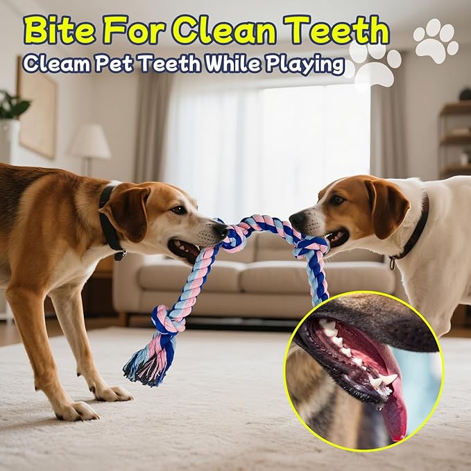 Rocfish 4 Pack Dog Rope Toys for Aggressive Chewers, Nearly Indestructible Tug of War Toys for All Dog Sizes, 100% Cotton Teeth Cleaning Chew Rope, Heavy Duty Tug Toy to Relieve Dog Boredom