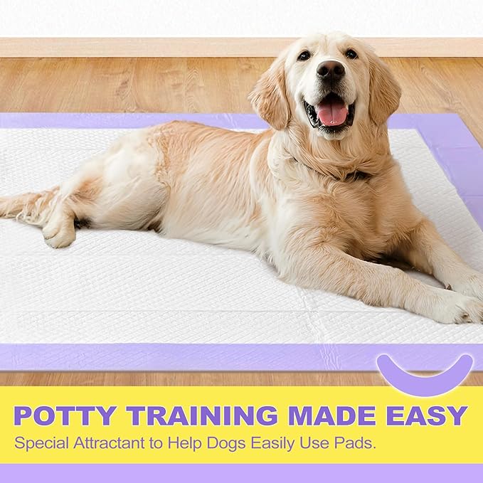 MIZOK Puppy Pads 28x34in Lavender Scented, Dog Pee Pads Extra Large Odor Eliminating Ultra Absorbent Up to 8 Cups, 6 Layers Leak-Proof & Quick-Dry Purple (40 Counts)