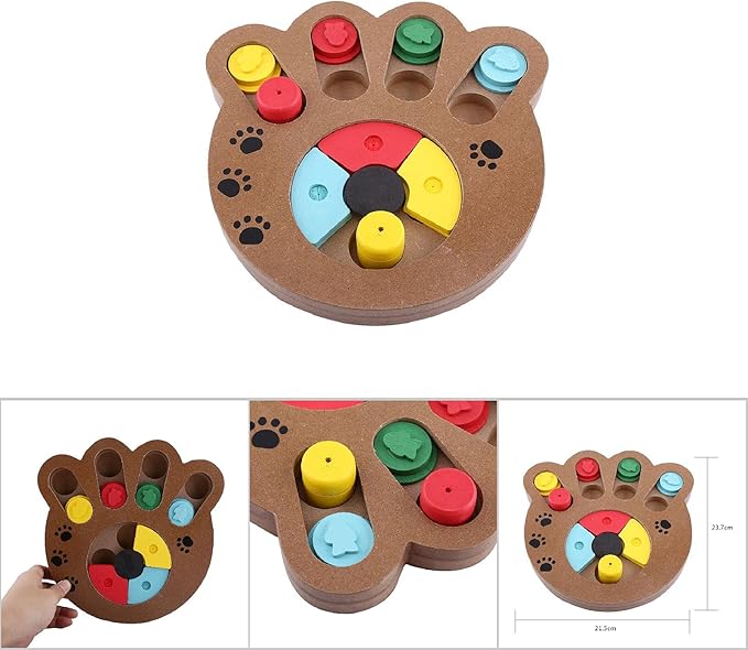 Dog Puzzle Toy, Wooden Dog Food Treat Toys Dog Puzzle Feeder Interactive Dog Training Toys for Dog Iq Training Slow Feeding and Mentally Stimulating(Paw Print Type)