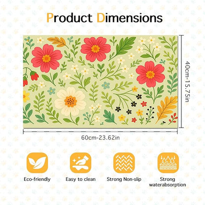 Absorbent Pet Feeding Mat Floral Design for Dogs and Cats Food Water Bowl Mat Easy to Clean Pet Food Mat for Kitchen Area Home Decor 24 x 16 Inches Anti Slip Dog Bowl Mat Pet Placemat