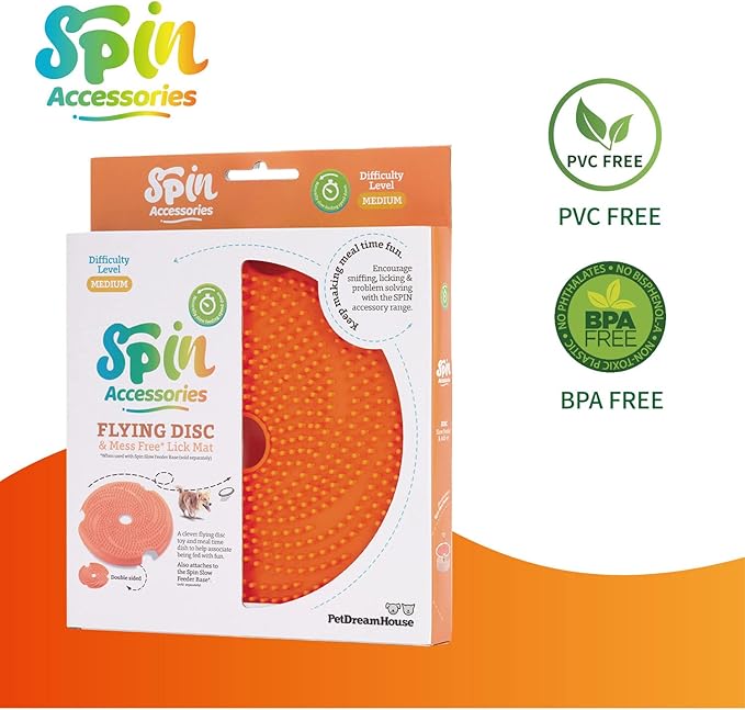PetDreamHouse Spin Slow Dog Bowl Accessory, Double Sided Lick Mat Insert,Orange