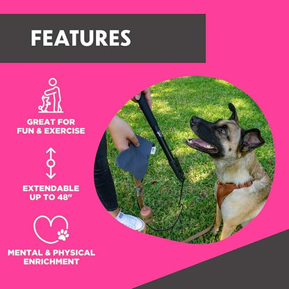 SwiftPaws Flirt Pole Toy - For Dogs - Extendable to 48” and Collapsible to 16” - All Aluminum + Paracord Line - Provides Exercise and Stimulation - For Playful Enrichment - Includes Durable Bone Flag