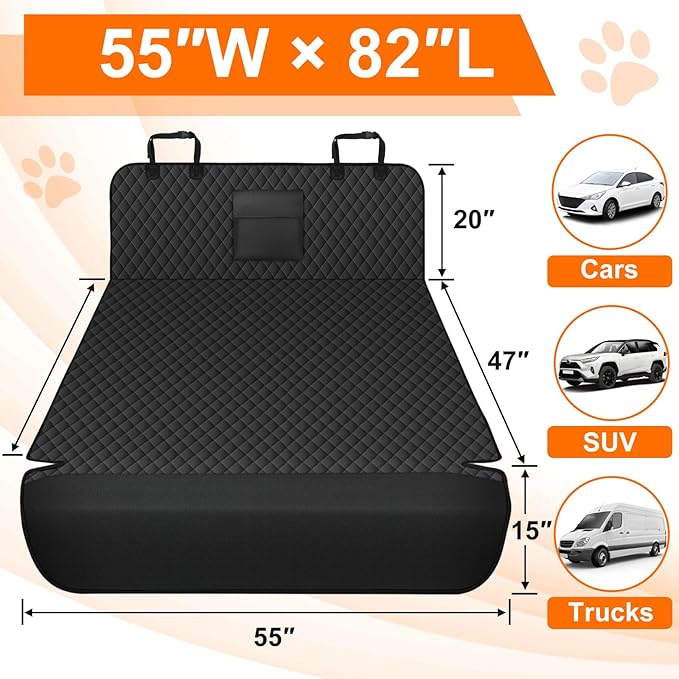 NECKORY SUV Cargo Liner for Dogs - Waterproof Dog Car Seat Cover Mat for SUVs, Sedans, Vans & Trunks with Non-Slip Bumper Flap Protector, Scratchproof Large Size Universal Fit, Black
