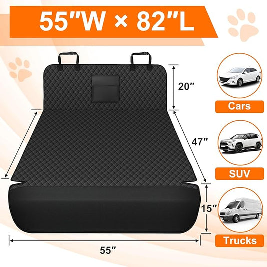NECKORY SUV Cargo Liner for Dogs - Waterproof Dog Car Seat Cover Mat for SUVs, Sedans, Vans & Trunks with Non-Slip Bumper Flap Protector, Scratchproof Large Size Universal Fit, Black