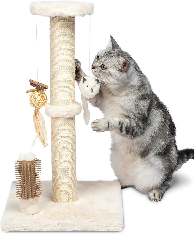 Best Pet Supplies Catify Cat Scratcher, Fun Interactive Scratchers, Posts, Poles, Claw Safe, Furniture Saver Indoor Play Support Natural Cat Behaviors Heavy Duty - Beige, 11.78 x 11.78