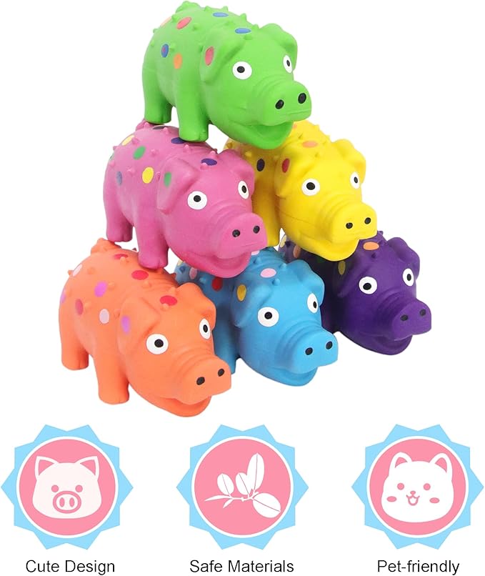 6 Pack Squeaky Pig Dog Toys, Rubber Pig Dog Toys for Puppy, Small, Medium Dogs, 4 Inch Durable Interactive Grunting Latex Squeaky Chew Toys