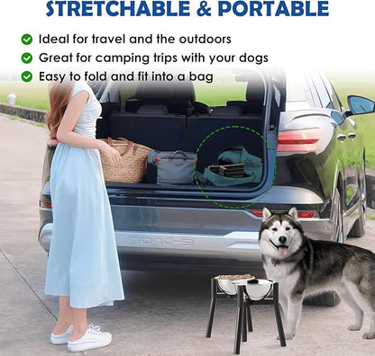Adjustable Raised Dog Bowl Stand for Medium & Large Dogs – 11" Tall Elevated Feeder Fits 7–10.6" Wide Bowls, 2-in-1 Dog Food & Water Bowl Holder (Bowls Not Included)